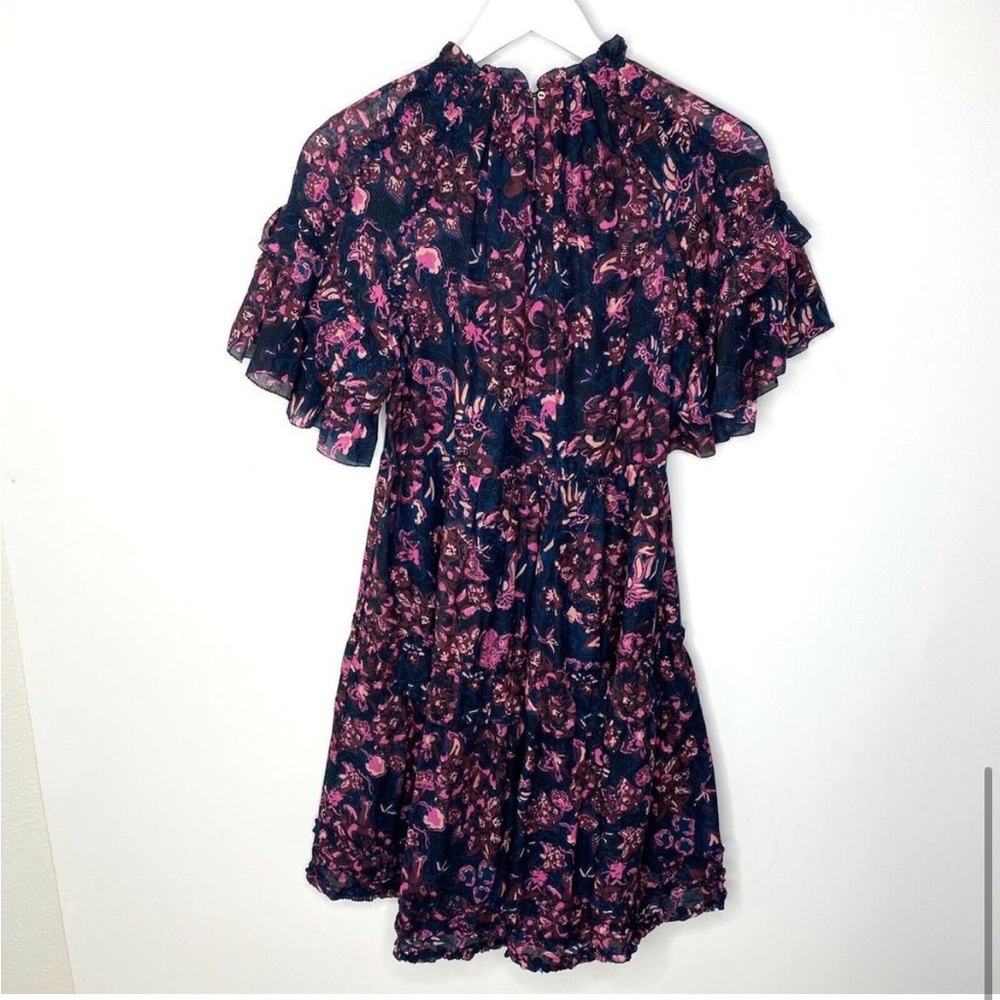 Ulla Johnson autumn fawn abstract Floral tiered ruffle Black and Pink Dress - Picture 3 of 7